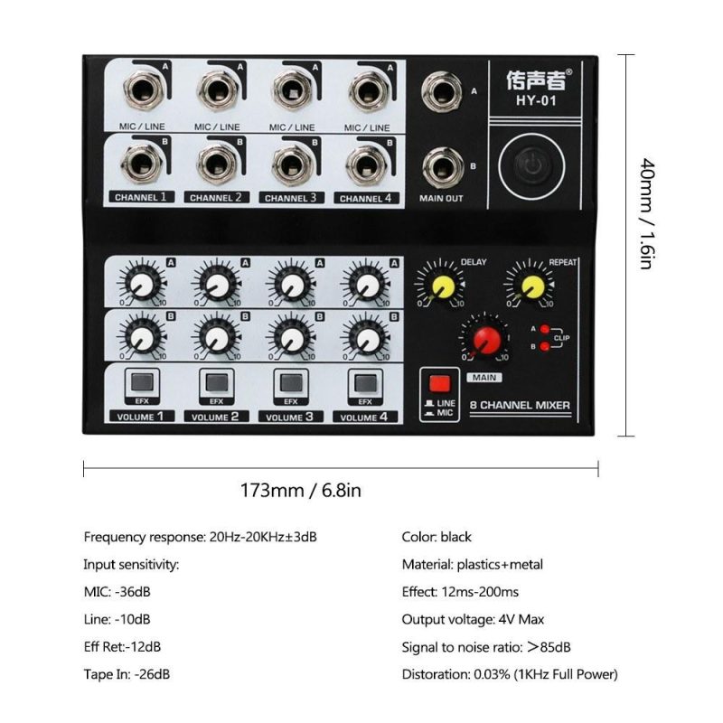 Musical Effects |   8 Channel Multifunctional USB Audio Mixer Portable Sound Mixer Black Musical Effects Black