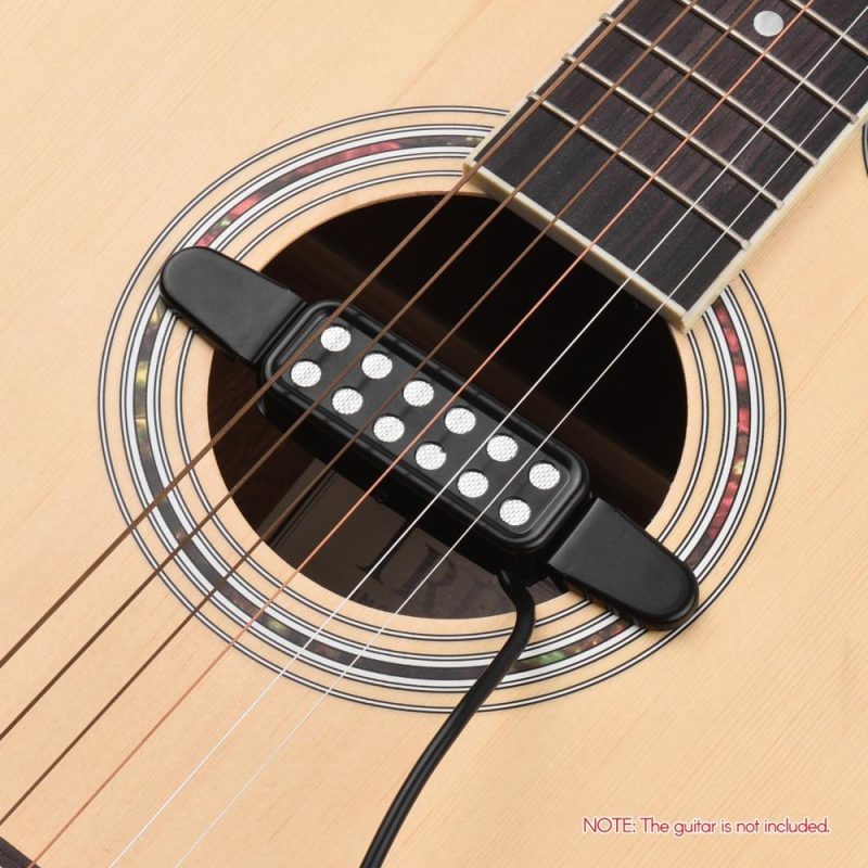 Musical Effects |   Acoustic Guitar Pickup Clip-on Guitar Pick Up Transducer Instrument Pick-up with 1/4 Inch Connector 2.9 Meters Cable Black Musical Effects Black