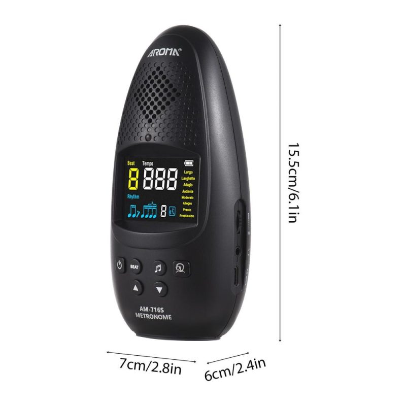 Musical Effects |   AM-716S Electronic Metronome: Compact, Rechargeable, and Multifunctional for All Musicians Black Musical Effects Black