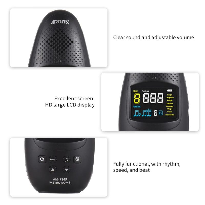 Musical Effects |   AM-716S Electronic Metronome: Compact, Rechargeable, and Multifunctional for All Musicians Black Musical Effects Black