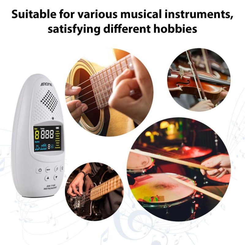 Musical Effects |   AM-716S Electronic Metronome: Compact, Rechargeable, and Multifunctional for All Musicians White Musical Effects Musical Effects