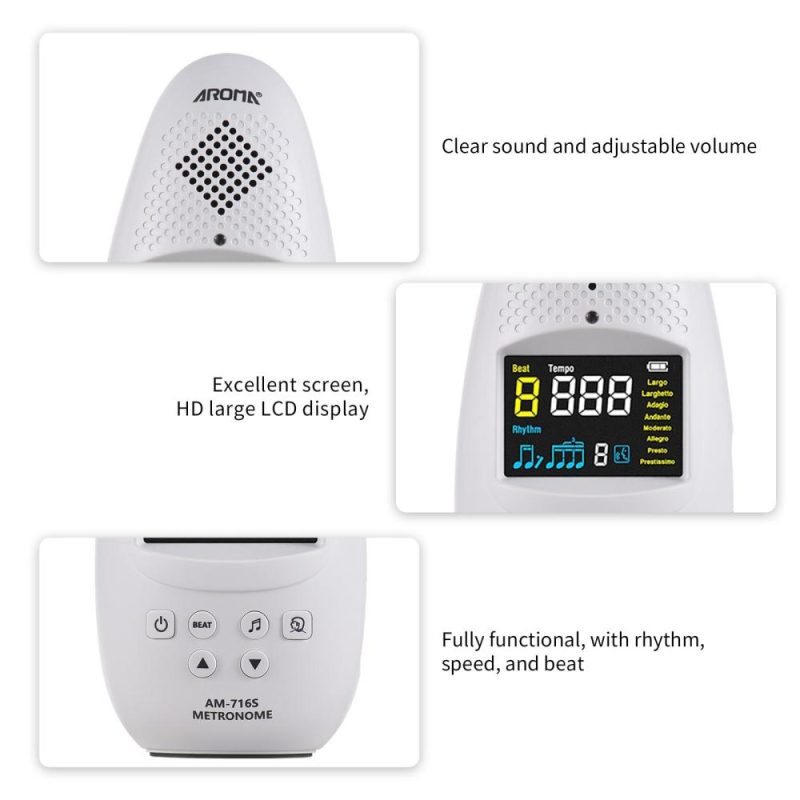 Musical Effects |   AM-716S Electronic Metronome: Compact, Rechargeable, and Multifunctional for All Musicians White Musical Effects Musical Effects