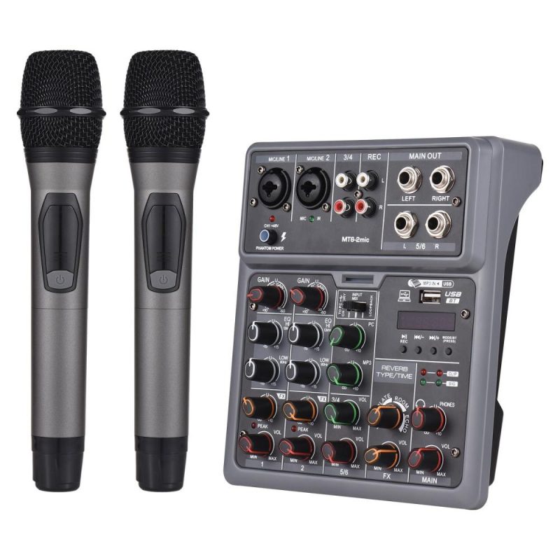 Musical Effects |   Audio Mixer 6 Channel Mixing Console with 2 Wireless Microphone BT Mixer Musical Effects Musical Effects