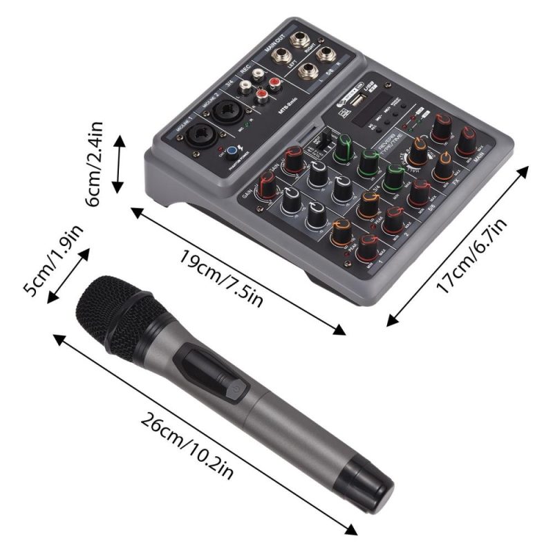 Musical Effects |   Audio Mixer 6 Channel Mixing Console with 2 Wireless Microphone BT Mixer Musical Effects Musical Effects