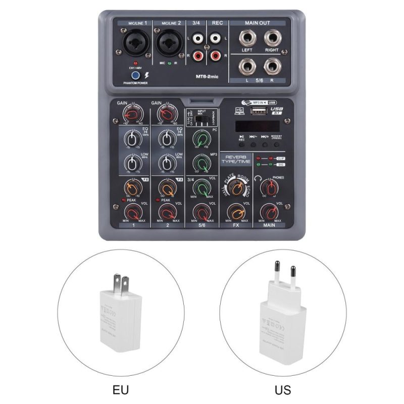 Musical Effects |   Audio Mixer 6 Channel Mixing Console with 2 Wireless Microphone BT Mixer Musical Effects Musical Effects