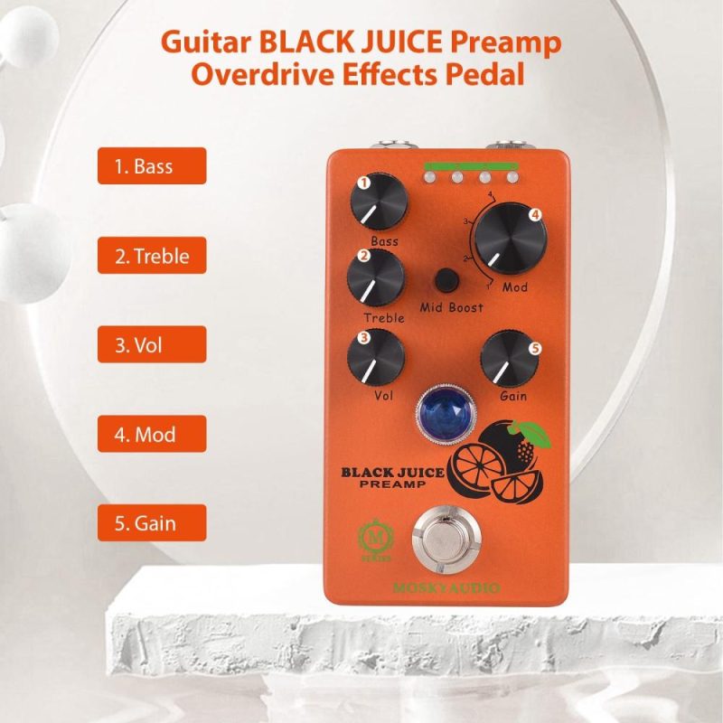 Musical Effects |   BLACK JUICE Guitar Preamp Pedal / Overdrive with Gain, Mid Boost, and EQ Orange Musical Effects Musical Effects