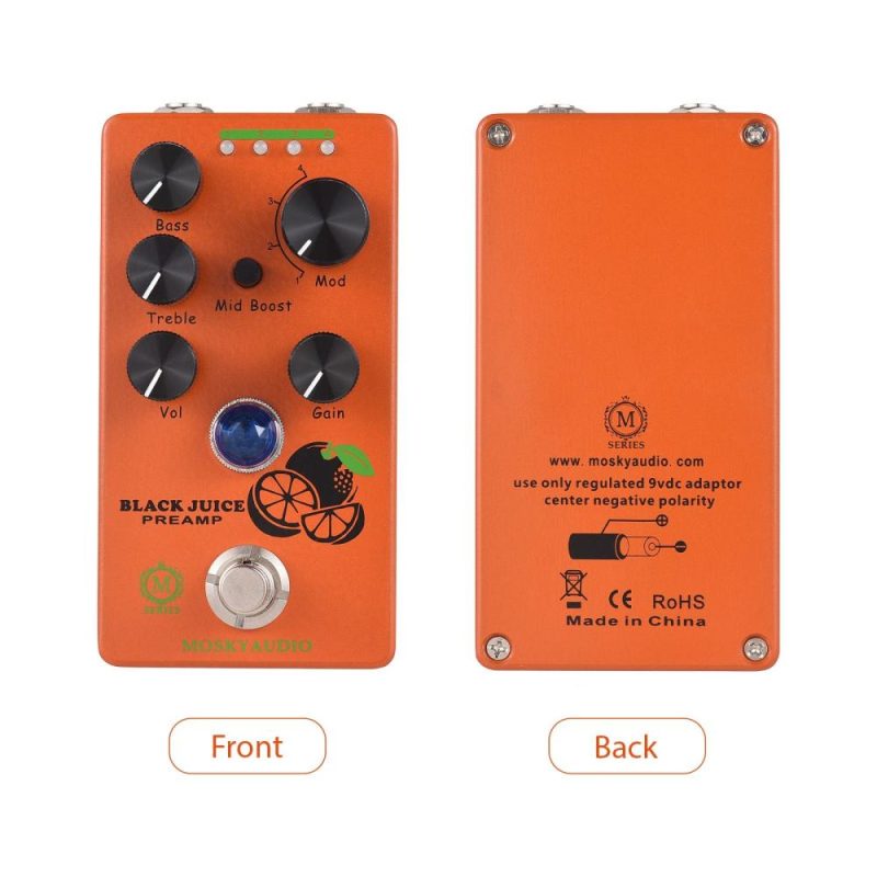 Musical Effects |   BLACK JUICE Guitar Preamp Pedal / Overdrive with Gain, Mid Boost, and EQ Orange Musical Effects Musical Effects