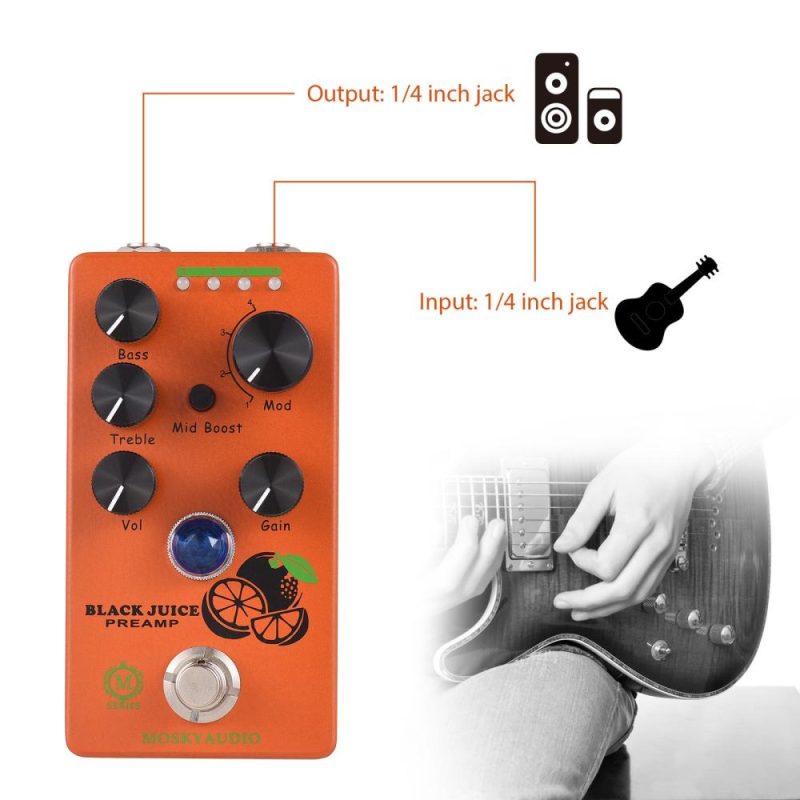 Musical Effects |   BLACK JUICE Guitar Preamp Pedal / Overdrive with Gain, Mid Boost, and EQ Orange Musical Effects Musical Effects