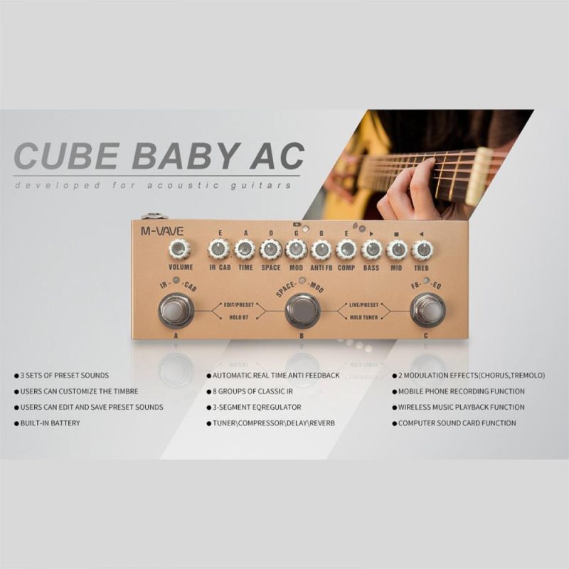 Musical Effects |   CUBE AC Portable Multifunctional Acoustic Guitar Combined Effect Pedal Yellow Musical Effects Musical Effects