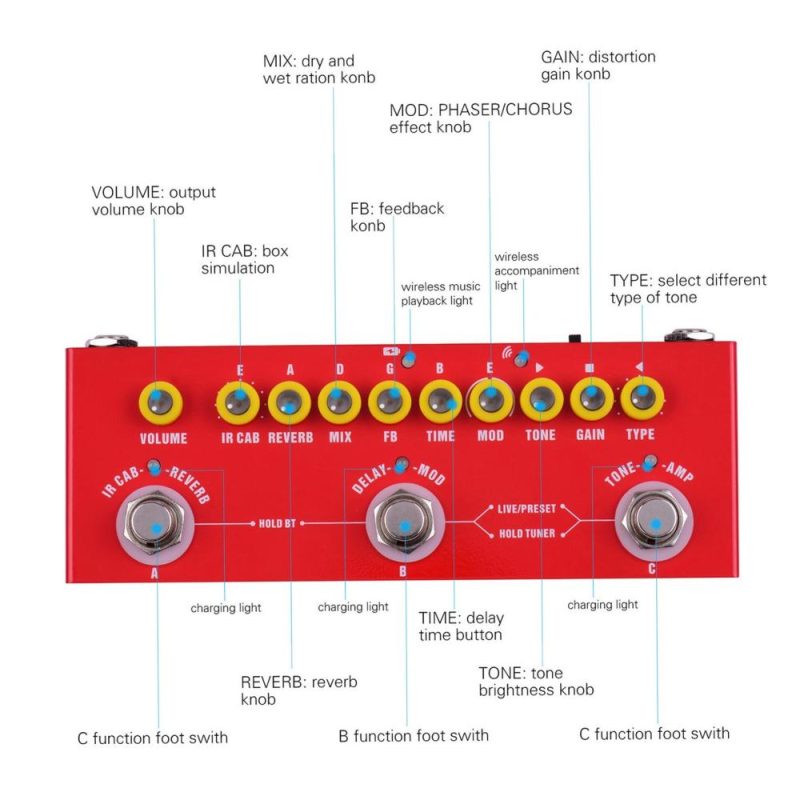 Musical Effects |   CUBE BABY Portable Multi-functional Electric Guitar Combined Effects Pedal Red Musical Effects Musical Effects