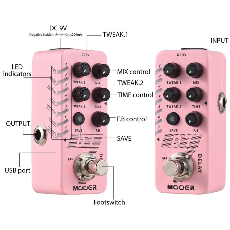 Musical Effects |   D7 Delay Guitar Delay Pedal Electric Guitar Effects Pedal 6 Delay Effects True Bypass Metal Shell Pink Musical Effects Musical Effects