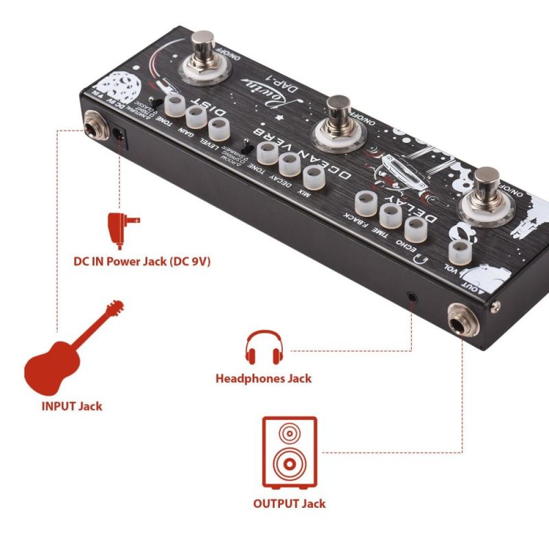 Musical Effects |   DAP-1 Comprehensive 3-in-1 Guitar Multi-Effects Pedal with Advanced Delay, Ocean Verb, and Distortion Black Musical Effects Black