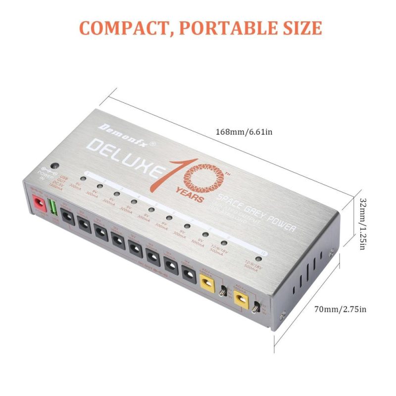 Musical Effects |   Demonfx Guitar Power Supply 10 Isolated Output for 9V/12V/18V Effect Pedal Silver Musical Effects Musical Effects