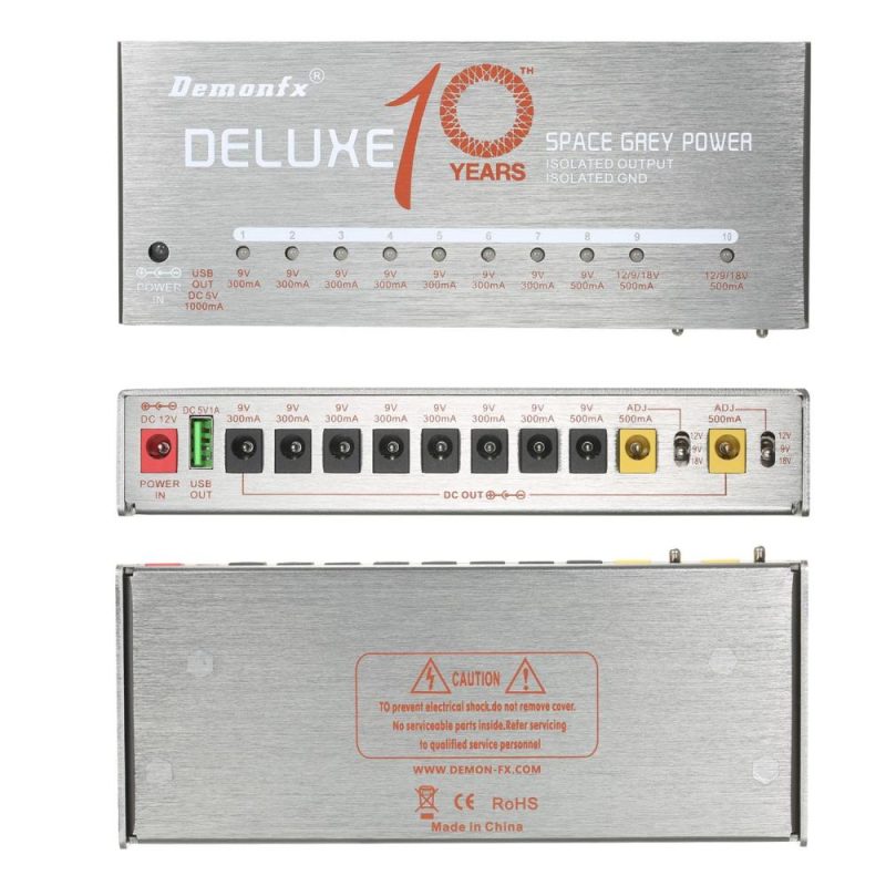 Musical Effects |   Demonfx Guitar Power Supply 10 Isolated Output for 9V/12V/18V Effect Pedal Silver Musical Effects Musical Effects