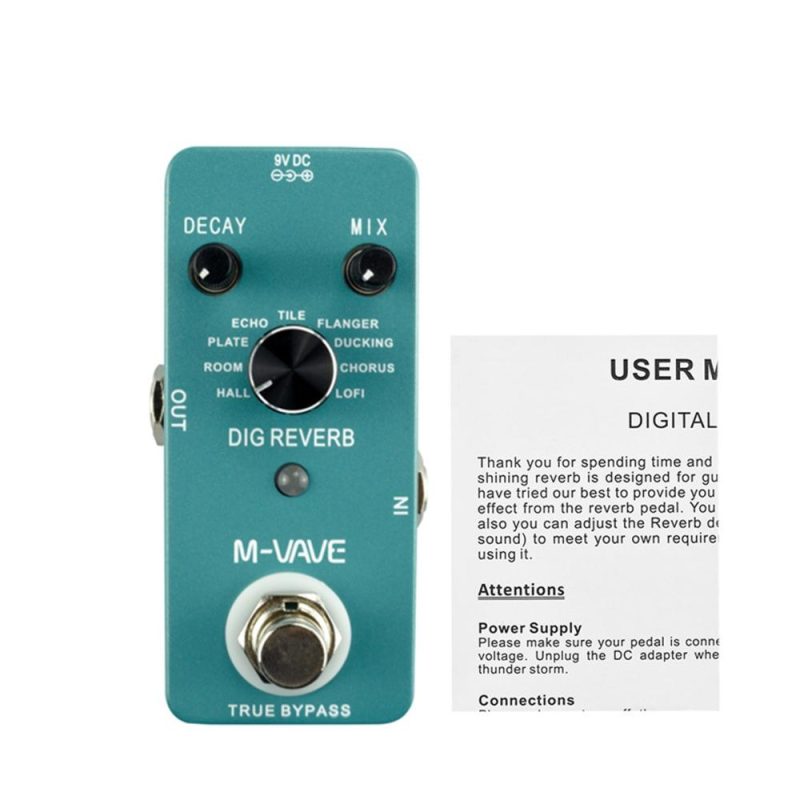 Musical Effects |   DIG REVERB Digital Reverb Guitar Effect Pedal 9 Reverb Types Decay & Mix Control True Bypass Full Metal Shell Musical Effects Musical Effects