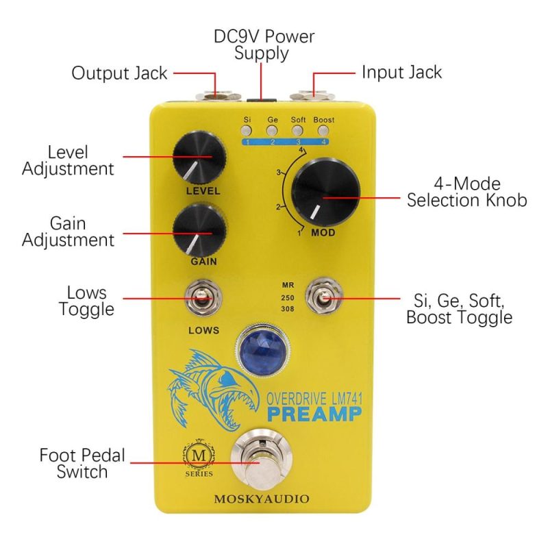 Musical Effects |   Distortion/Overdrive/Preamp Guitar Effect Pedal – LM741 PREAMP Yellow Musical Effects Musical Effects