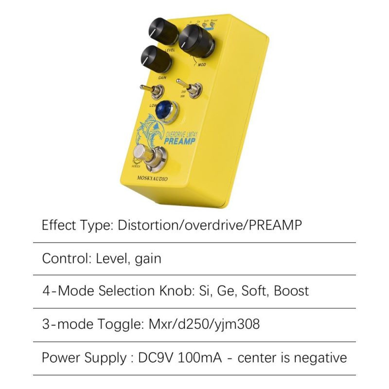 Musical Effects |   Distortion/Overdrive/Preamp Guitar Effect Pedal – LM741 PREAMP Yellow Musical Effects Musical Effects