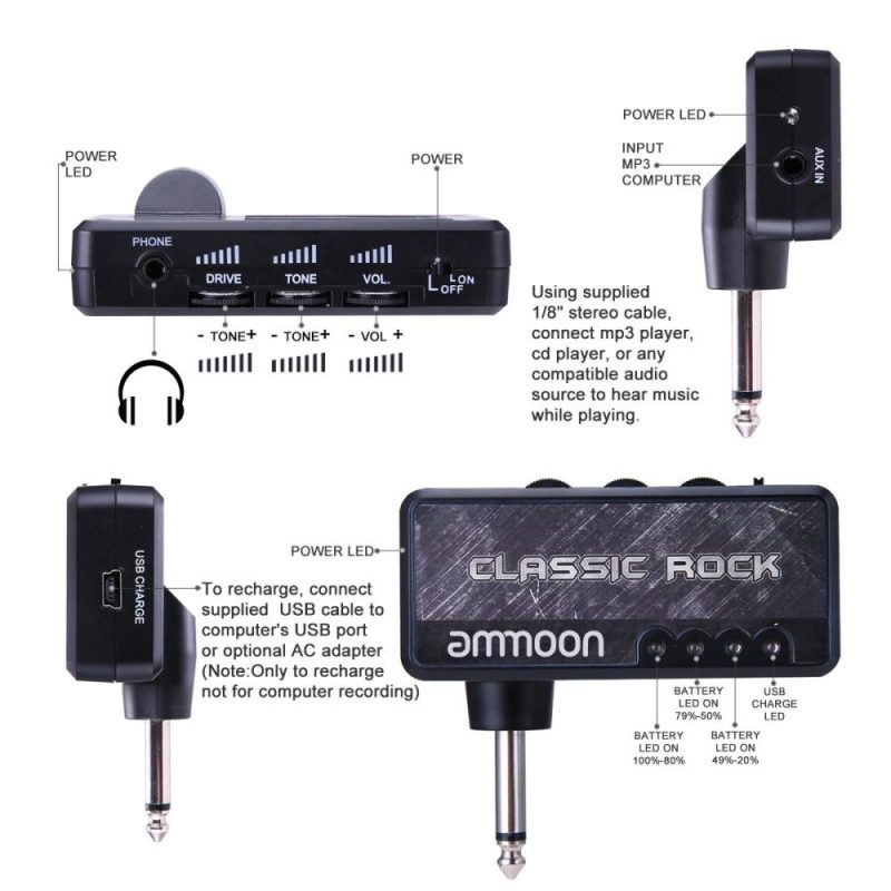 Musical Effects |   Electric Guitar Headphone Amplifier Black Musical Effects Black