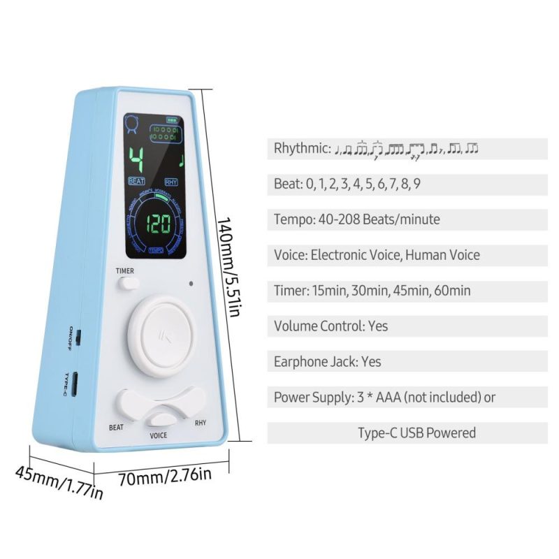 Musical Effects |   Electronic Digital Metronome with Timer Universal Electronic Metronome Blue Musical Effects Blue