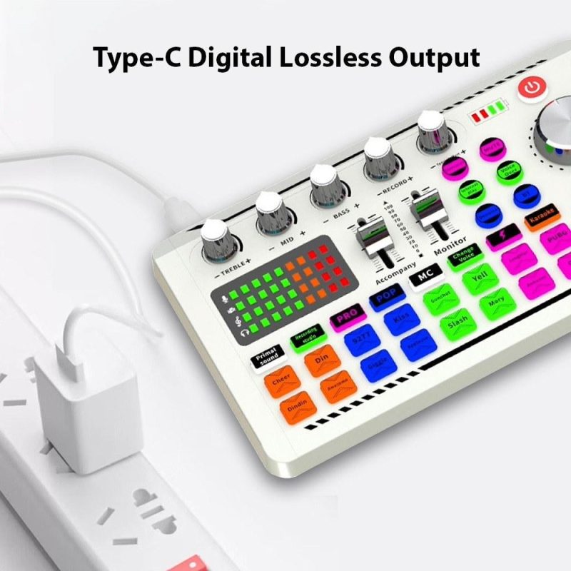 Musical Effects |   F998 Live Sound Card: Unleash Superior Audio Quality for Streaming and Recording White Musical Effects Musical Effects