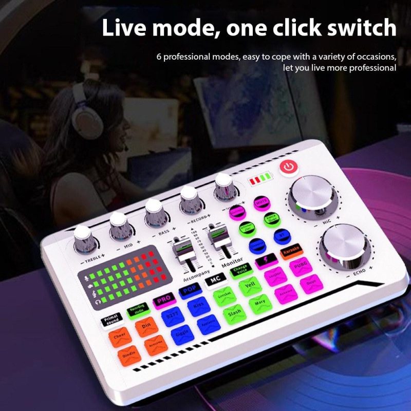 Musical Effects |   F998 Live Sound Card: Unleash Superior Audio Quality for Streaming and Recording White Musical Effects Musical Effects