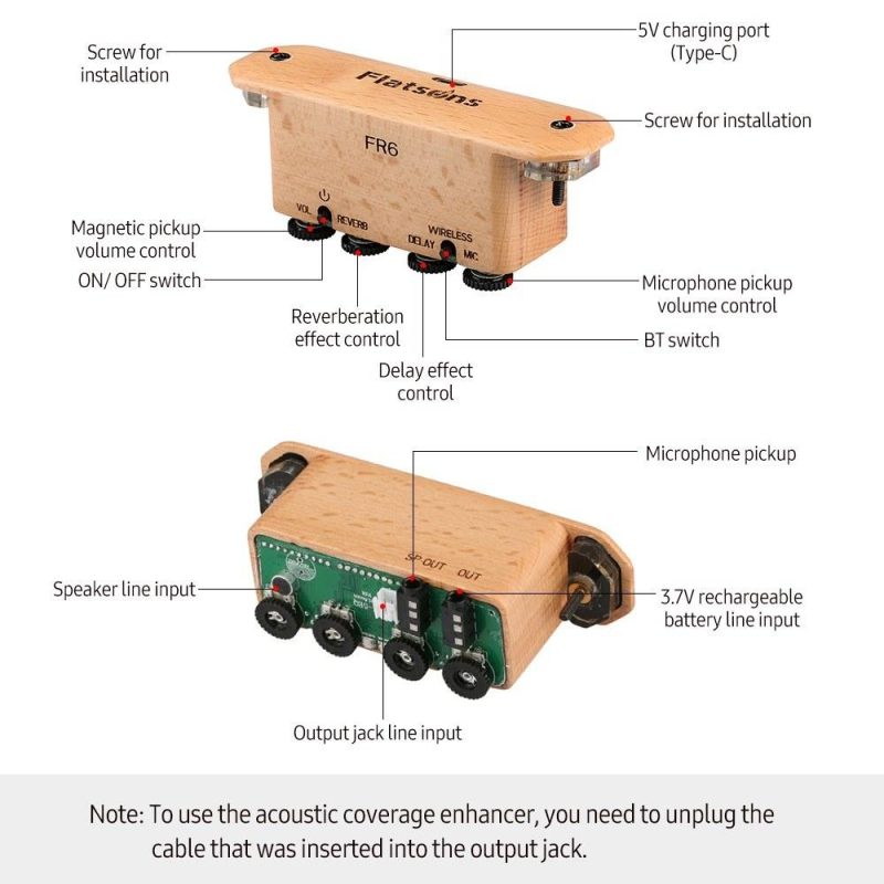 Musical Effects |   FR6 BT Resonance Pickup Guitar Soundhole Clip-on Rechargeable Pickup with Reverberation/ Delay Effect, Acoustic Coverage Enhancer, Integrated Drum Machine Rhythm for Singing Wood Musical Effects Musical Effects