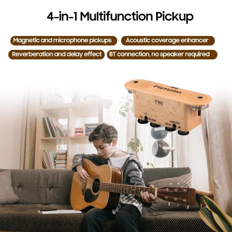 Musical Effects |   FR6 BT Resonance Pickup Guitar Soundhole Clip-on Rechargeable Pickup with Reverberation/ Delay Effect, Acoustic Coverage Enhancer, Integrated Drum Machine Rhythm for Singing Wood Musical Effects Musical Effects