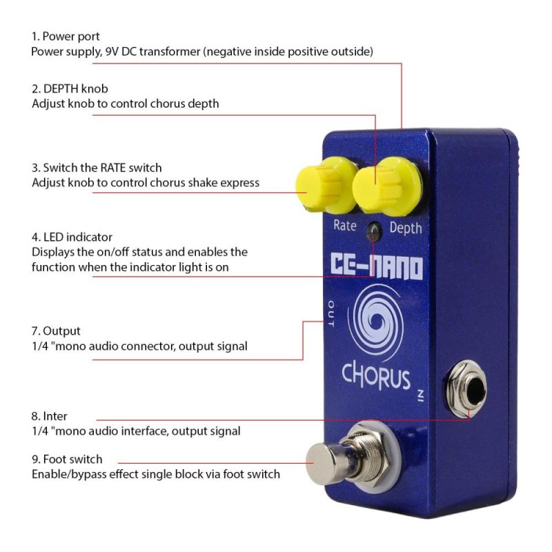 Musical Effects |   Guitar Chorus Pedal Electric Guitar Effects Pedal 2 Knobs Mini Guitar Chorus Effector Blue Musical Effects Blue