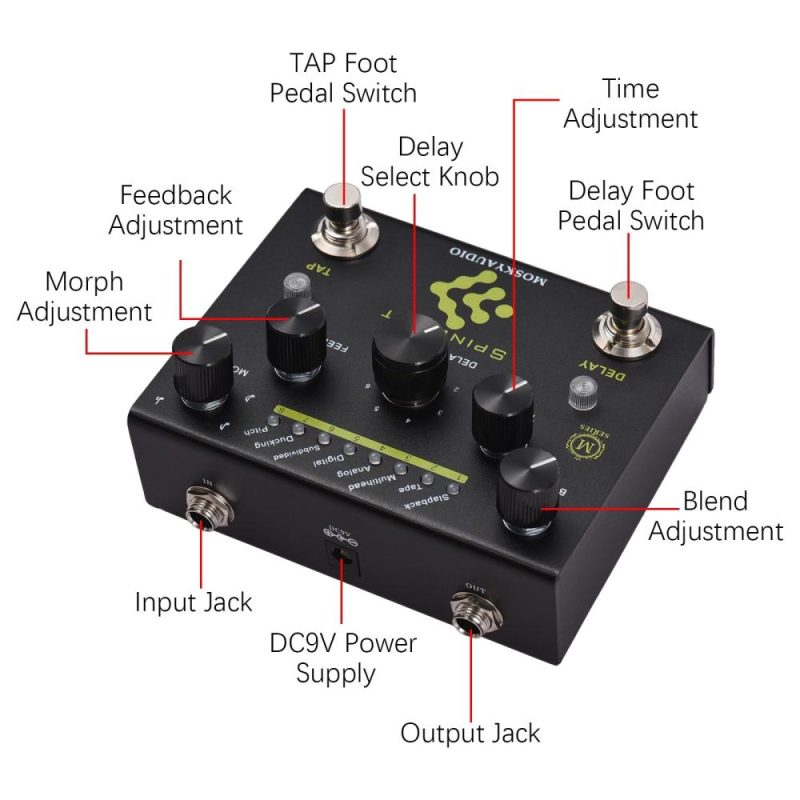 Musical Effects |   Guitar Effect Pedal Digital Delay with TAP Dual Footswitch Delay Pedal Guitar Pedal – SPINDRIFT Black Musical Effects Black