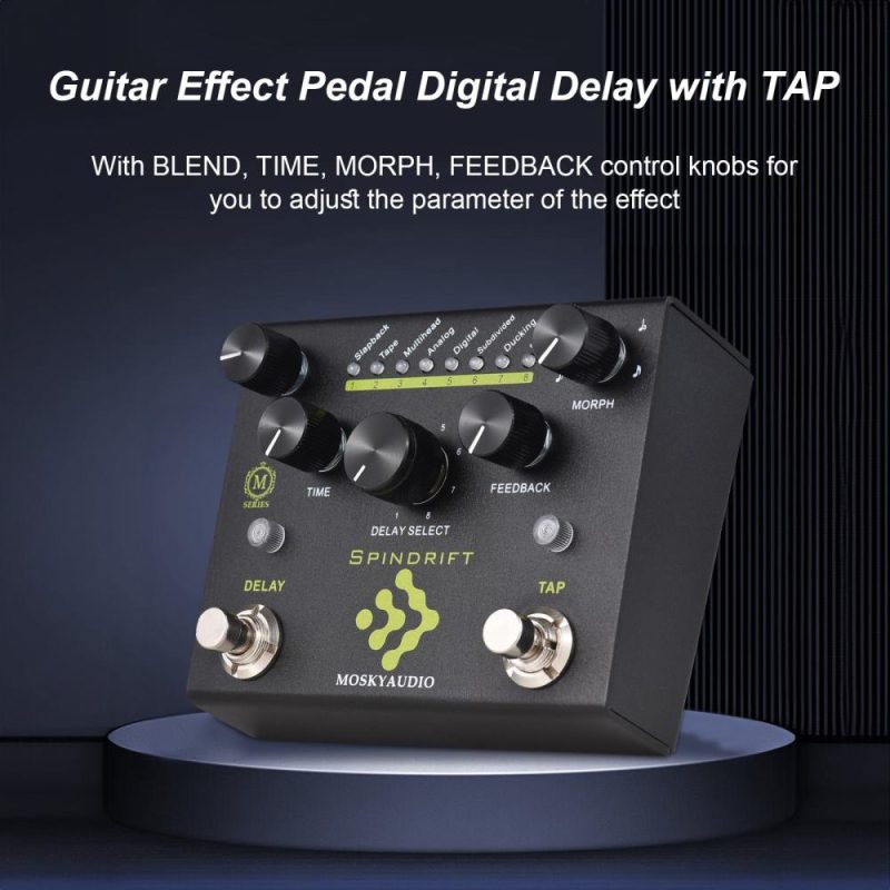 Musical Effects |   Guitar Effect Pedal Digital Delay with TAP Dual Footswitch Delay Pedal Guitar Pedal – SPINDRIFT Black Musical Effects Black