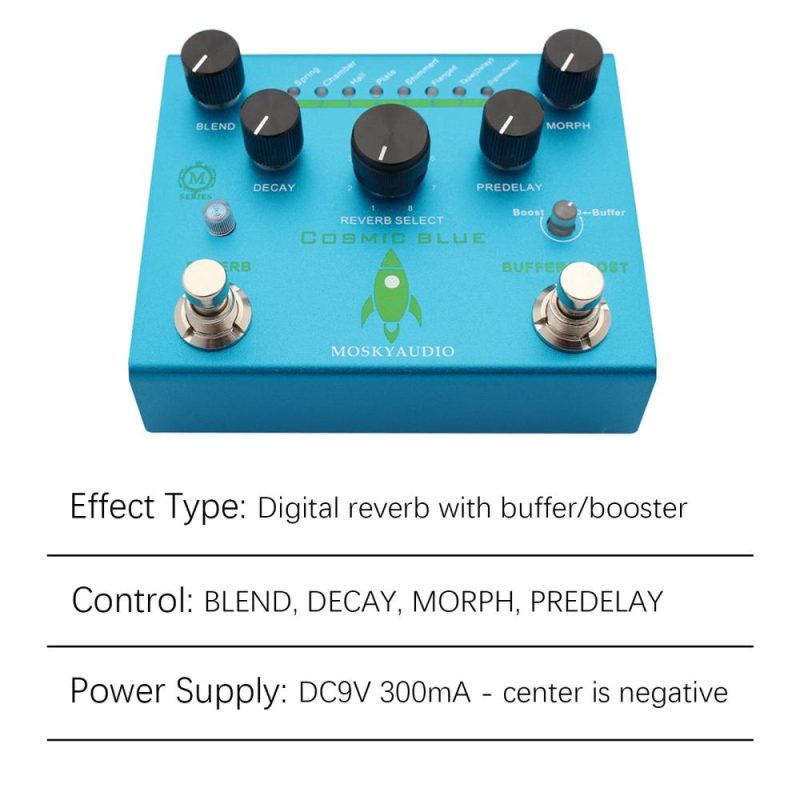 Musical Effects |   Guitar Effect Pedal Digital Reverb with Buffer/Booster Reverberation Guitar Pedal – COSMIC BLUE Blue Musical Effects Blue