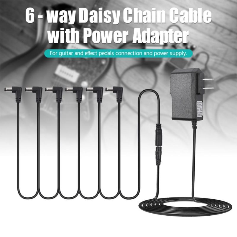 Musical Effects |   Guitar Effect Pedal Power Supply Adapter with 6 Ways Daisy Chain Cable Power Line Right Angle Black Musical Effects Black