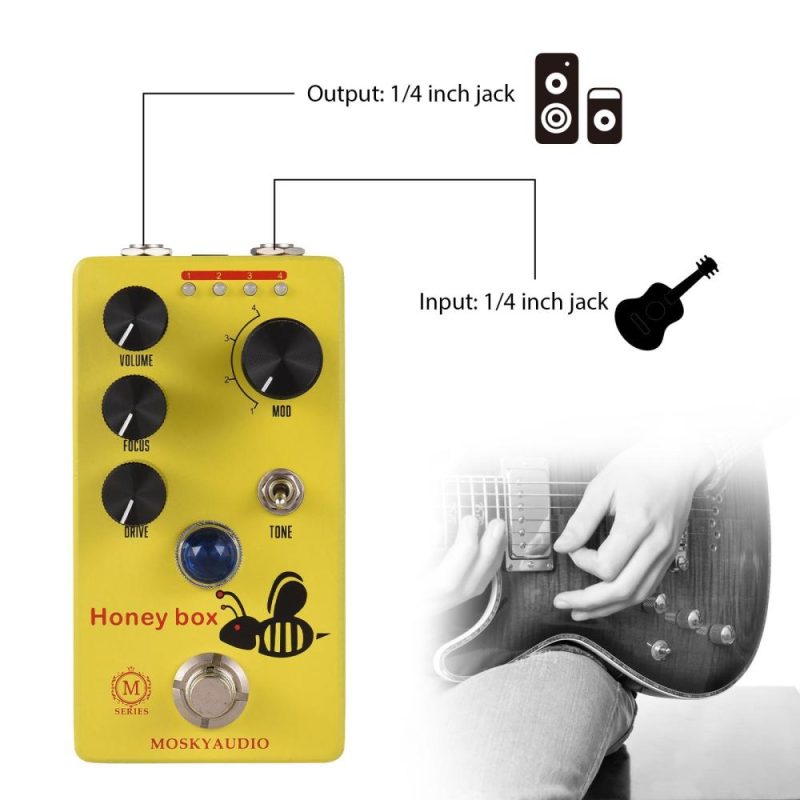 Musical Effects |   Honey Box Drive / Guitar Overdrive Pedal with Focus Control Yellow Musical Effects Musical Effects