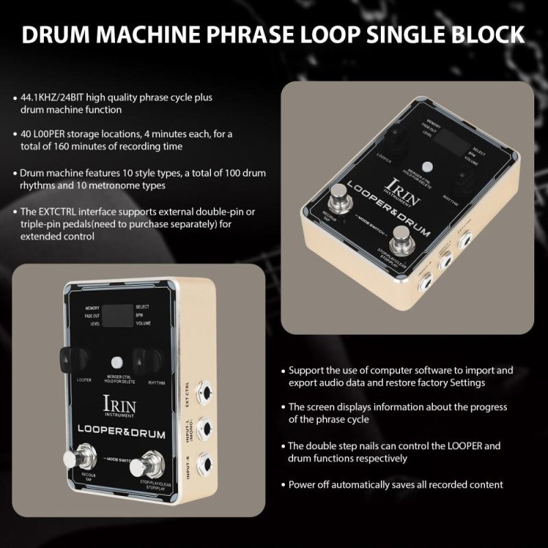 Musical Effects |   IRIN Looper Pedal Drum Machine Guitar Effect Pedals Black Musical Effects Black