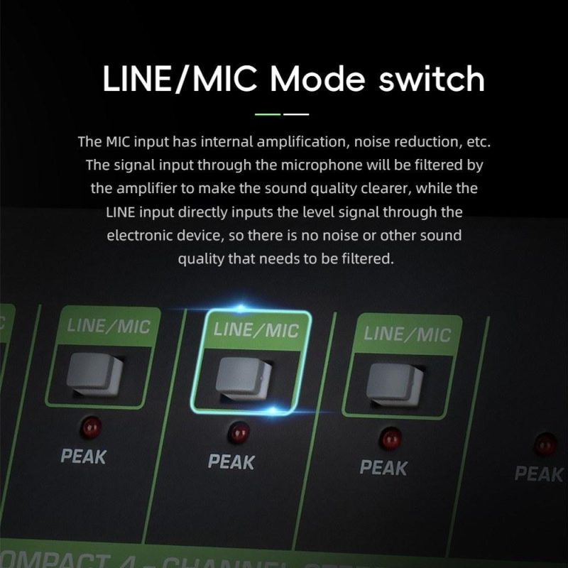 Musical Effects |   K4 4-Channel Audio Mixer: Low-Noise Mono Stereo Line Mixer for Wired Microphones, Electronic Pianos, Computers, Guitars, and Electronic Drums Black Musical Effects Black