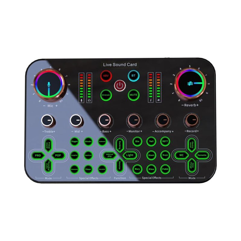 Musical Effects |   K600 Live Sound Card Audio Mixer 48V XLR Phantom Power Supply Soundboard Black Musical Effects Black