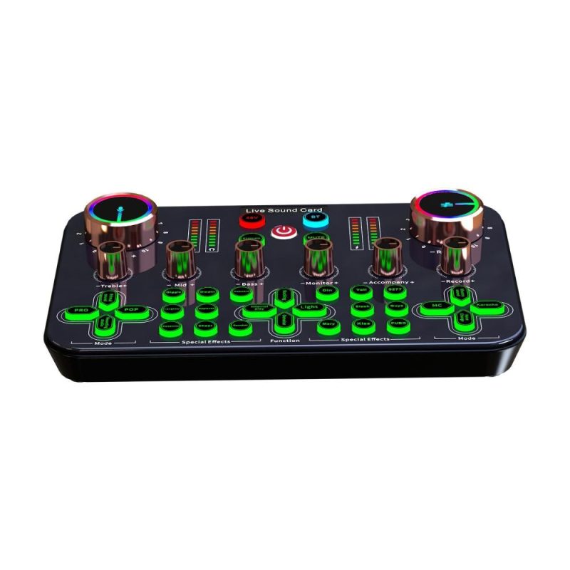 Musical Effects |   K600 Live Sound Card Audio Mixer 48V XLR Phantom Power Supply Soundboard Black Musical Effects Black