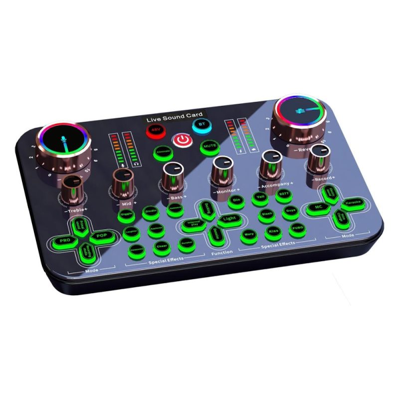 Musical Effects |   K600 Live Sound Card Audio Mixer 48V XLR Phantom Power Supply Soundboard Black Musical Effects Black