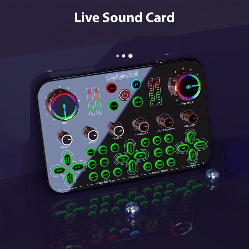 Musical Effects |   K600 Live Sound Card Audio Mixer 48V XLR Phantom Power Supply Soundboard Black Musical Effects Black