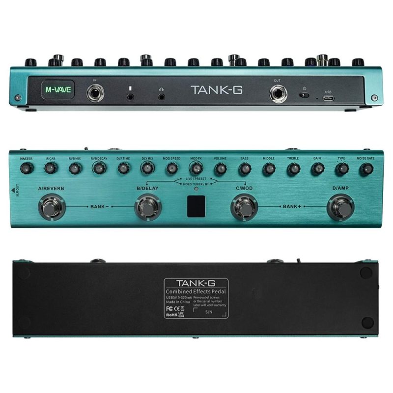 Musical Effects |   M-VAVE TANK-G Compact Guitar Multi-Effects Pedal with 3-Band EQ and XLR Output Green Musical Effects Green