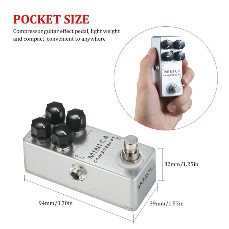 Musical Effects |   MINI C4 Compressor Guitar Effect Pedal True Bypass Silver Musical Effects Musical Effects