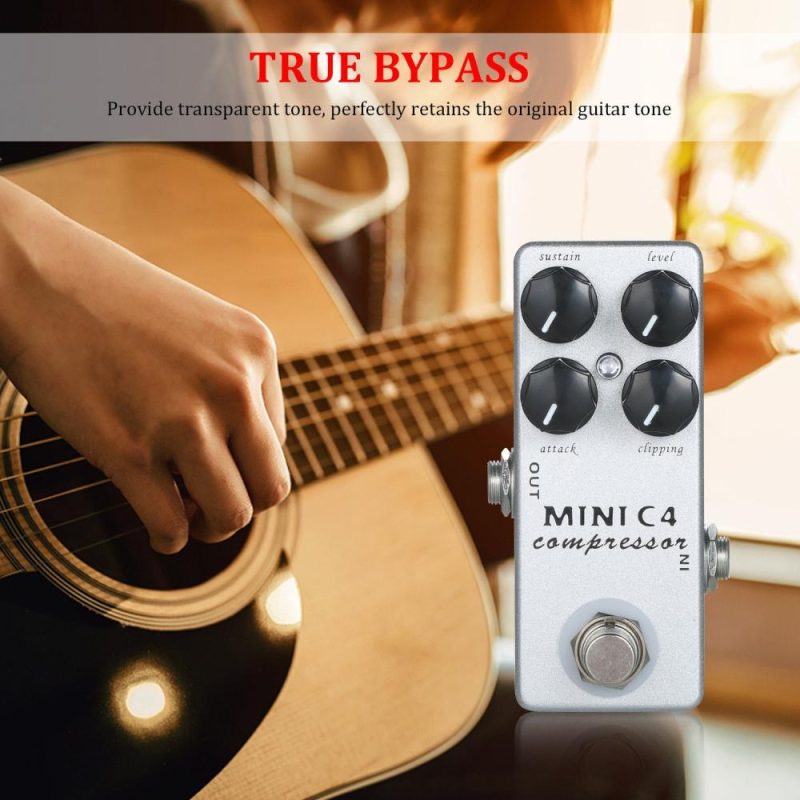 Musical Effects |   MINI C4 Compressor Guitar Effect Pedal True Bypass Silver Musical Effects Musical Effects