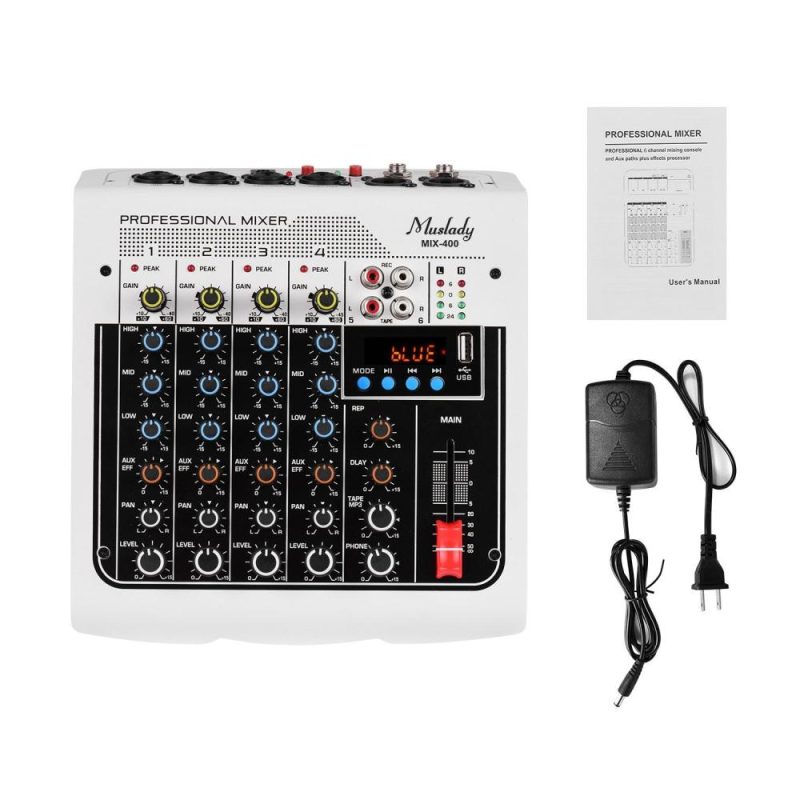 Musical Effects |   MIX-400 Professional 6-Channel Audio Mixer Mixing Console White Musical Effects Musical Effects