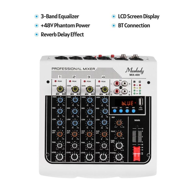 Musical Effects |   MIX-400 Professional 6-Channel Audio Mixer Mixing Console White Musical Effects Musical Effects