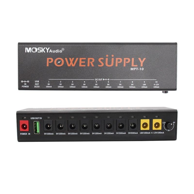 Musical Effects |   MOSKYAUDIO MPT-10 11-Channel Guitar Pedal Power Supply with Independent Short Circuit Protection Pedal Board Black Musical Effects Black