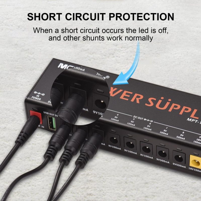 Musical Effects |   MOSKYAUDIO MPT-10 11-Channel Guitar Pedal Power Supply with Independent Short Circuit Protection Pedal Board Black Musical Effects Black