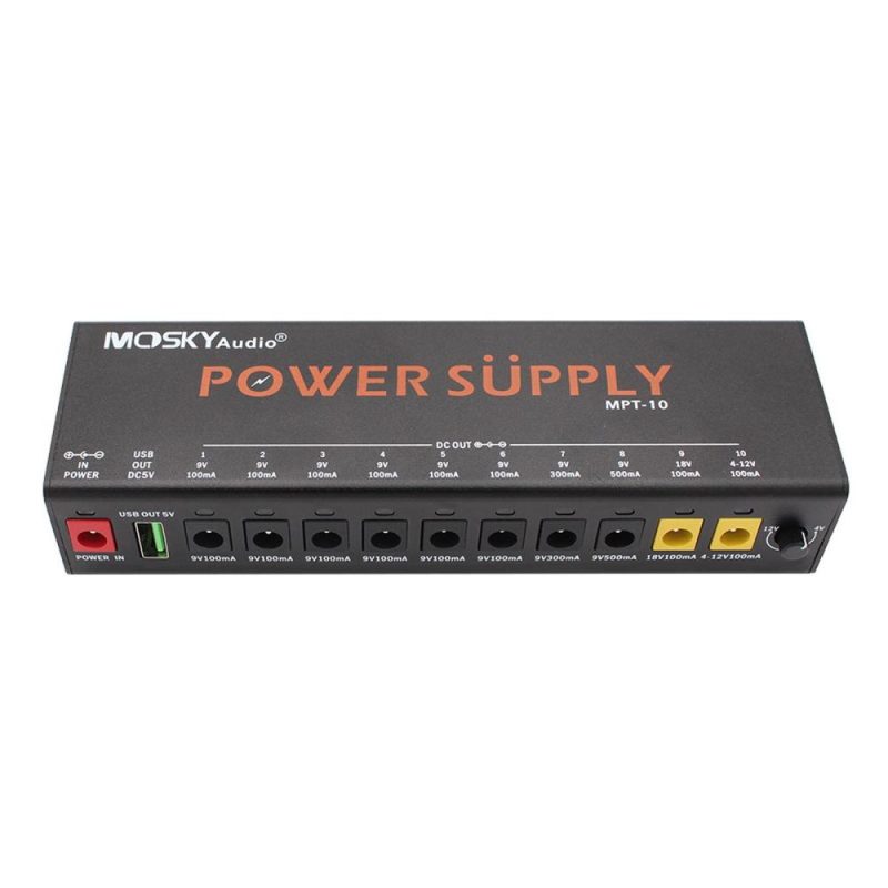 Musical Effects |   MOSKYAUDIO MPT-10 11-Channel Guitar Pedal Power Supply with Independent Short Circuit Protection Pedal Board Black Musical Effects Black