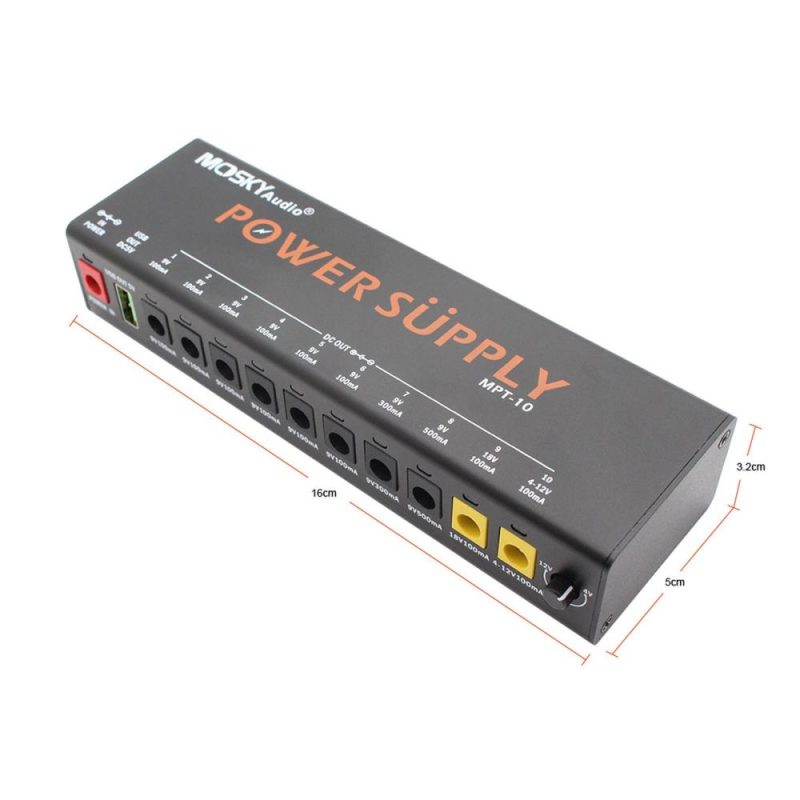 Musical Effects |   MOSKYAUDIO MPT-10 11-Channel Guitar Pedal Power Supply with Independent Short Circuit Protection Pedal Board Black Musical Effects Black