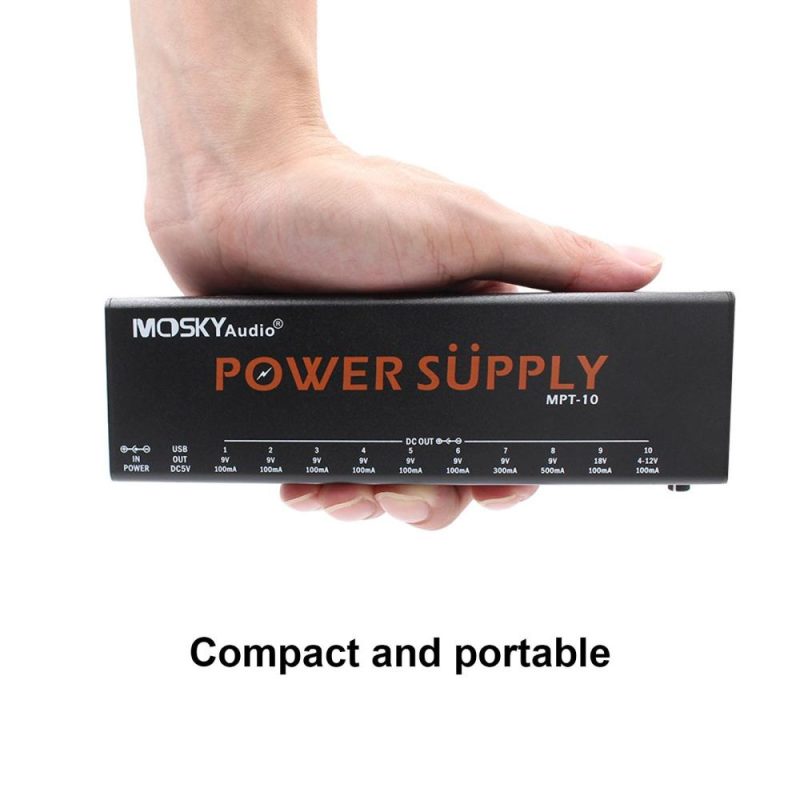 Musical Effects |   MOSKYAUDIO MPT-10 11-Channel Guitar Pedal Power Supply with Independent Short Circuit Protection Pedal Board Black Musical Effects Black