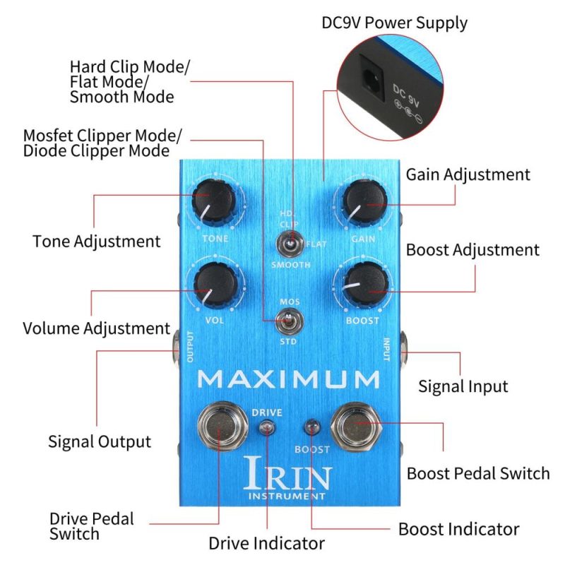 Musical Effects |   Overdrive Guitar Effect Pedal for Electric Guitar – MAXIMUM Blue Musical Effects Blue